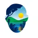 Illustration shows a face silhouette. Inside are a blue sky, the sun, green mountains, and a river.