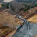 Aerial photo of black coal ash across a landscape in North Carolina.