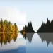 Split image shows trees reflected in a lake and a series of sound waves that look similar to the treeline.