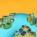 A brightly colored illustration shows the top of Earth with water and islands of homes and buildings with wind turbines scattered throughout.