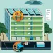 Infographic shows a cut-out of a building with a composting toilet system.