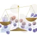 Illustration shows a scale with one side holding a plastic cup and the other leaves.