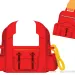 Illustration shows a bright-red backpack and someone pulling out a smaller version of the backpack.