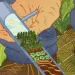 Illustration shows someone wearing boots standing on a row of crops and holding a carbon measuring device.