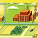 Illustration shows carbon capture technologies, pipelines, electrical towers, and crops being incorporated.