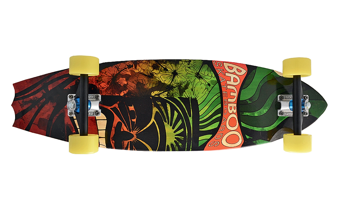 Bamboo Skateboards' Rasta Tiki Bat Tail Longboard