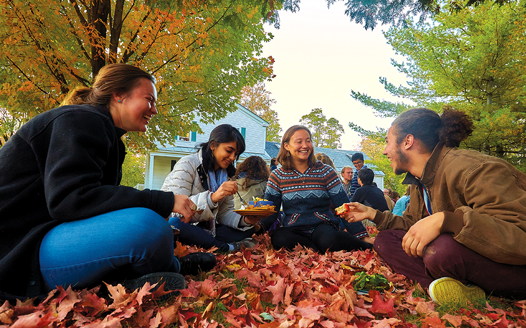 Students enjoy the annual Weybridge Fall Feast during Middlebury College's homecoming weekend in 2015. Weybridge House draws students who share an interest in sustainability and food issues.