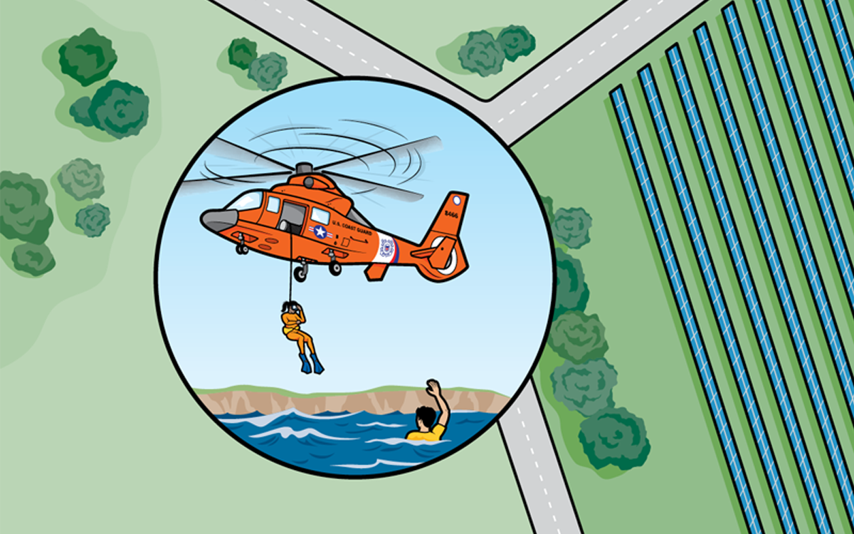 Infographic shows an aerial view of a solar array and EV charging station.