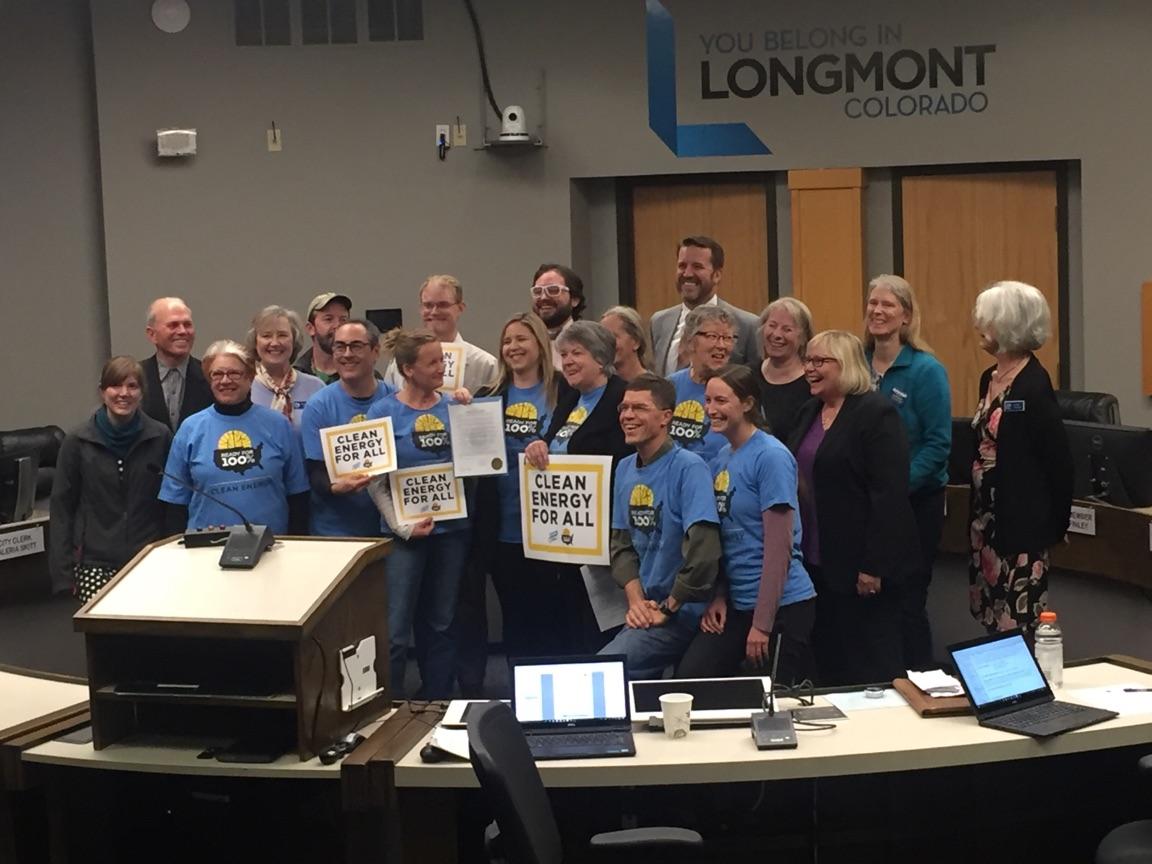 Mayor Brian Bagley of Longmont, Colorado issues a proclamation supporting 100% clean energy!