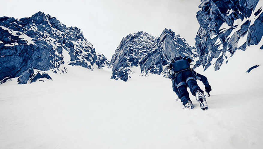 Entering the couloir, chatty dialogue stops and attention is metered by careful crampon placement and an exhale every time the ice tool grabs.