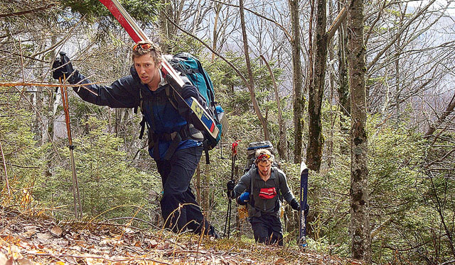 Trudging in central Vermont's snowless Green Mountains.