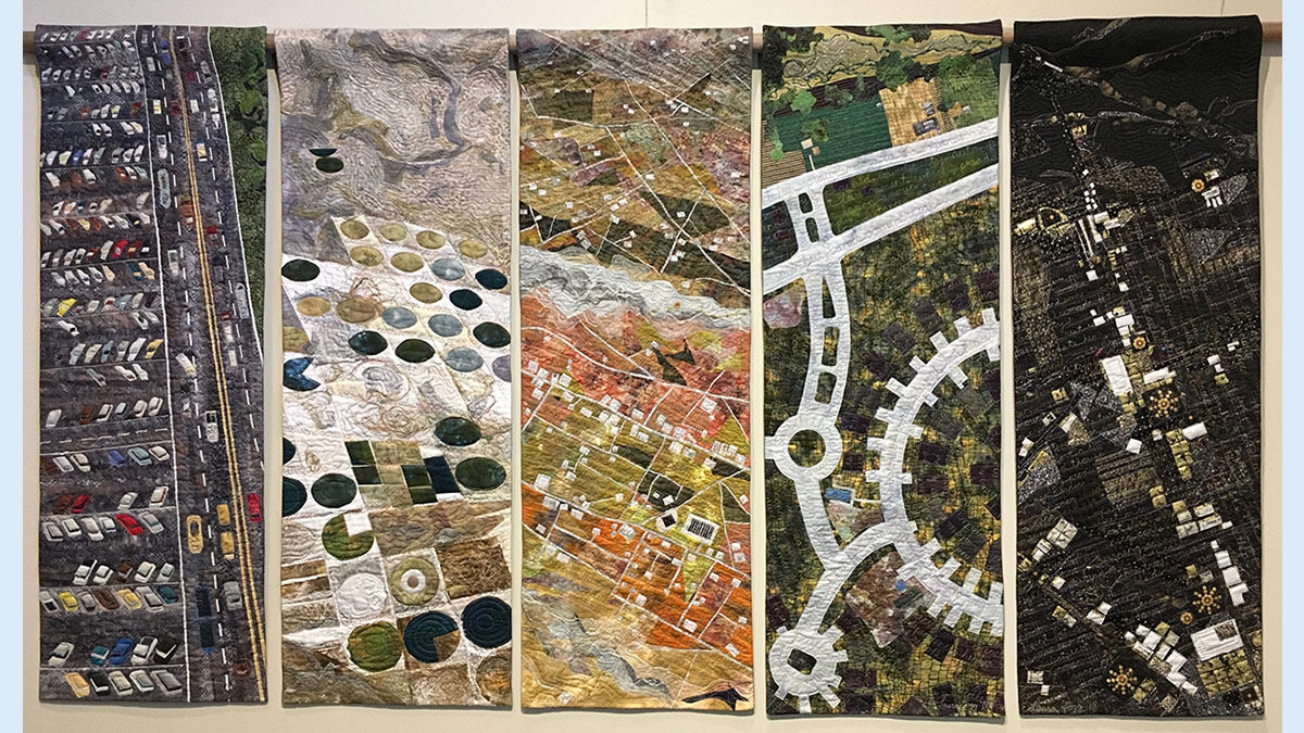 Quilt-like aerial images of environmentally destructive projects. 