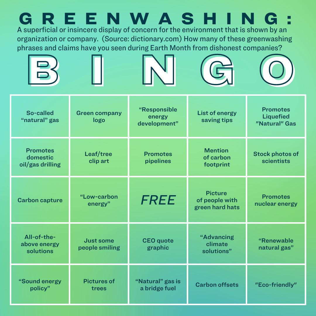 greenwashing bingo card