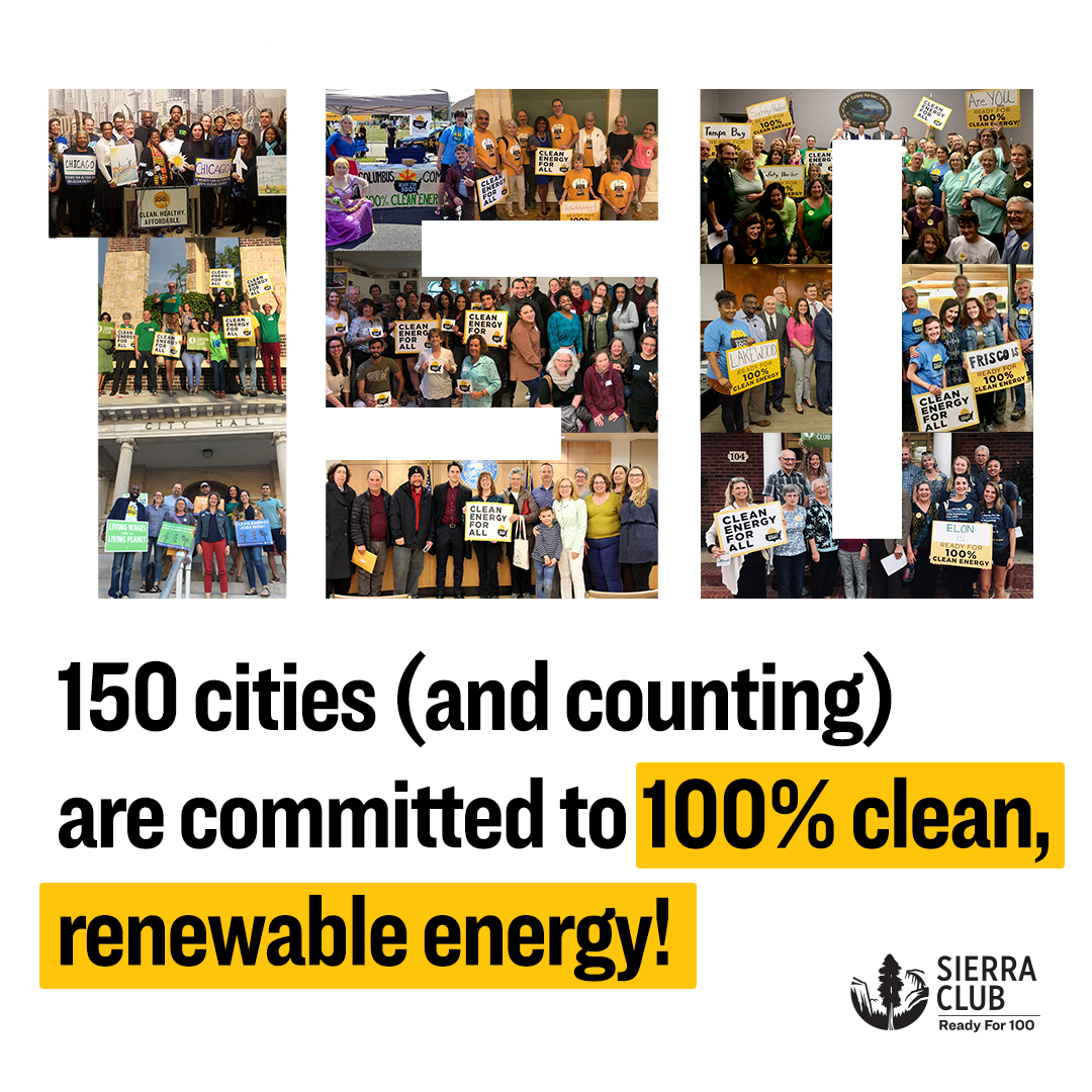 150 cities committed to 100% clean energy