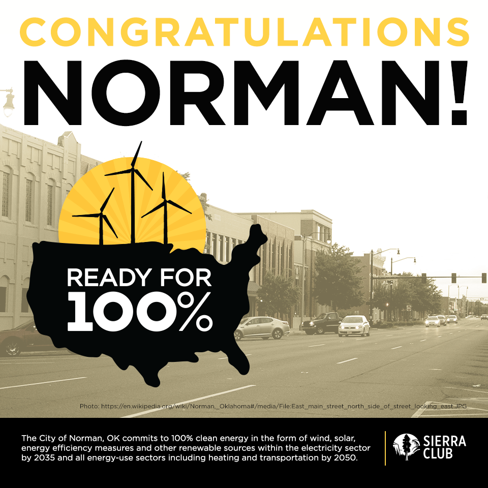 Norman, Oklahoma commits to 100% clean energy share graphic
