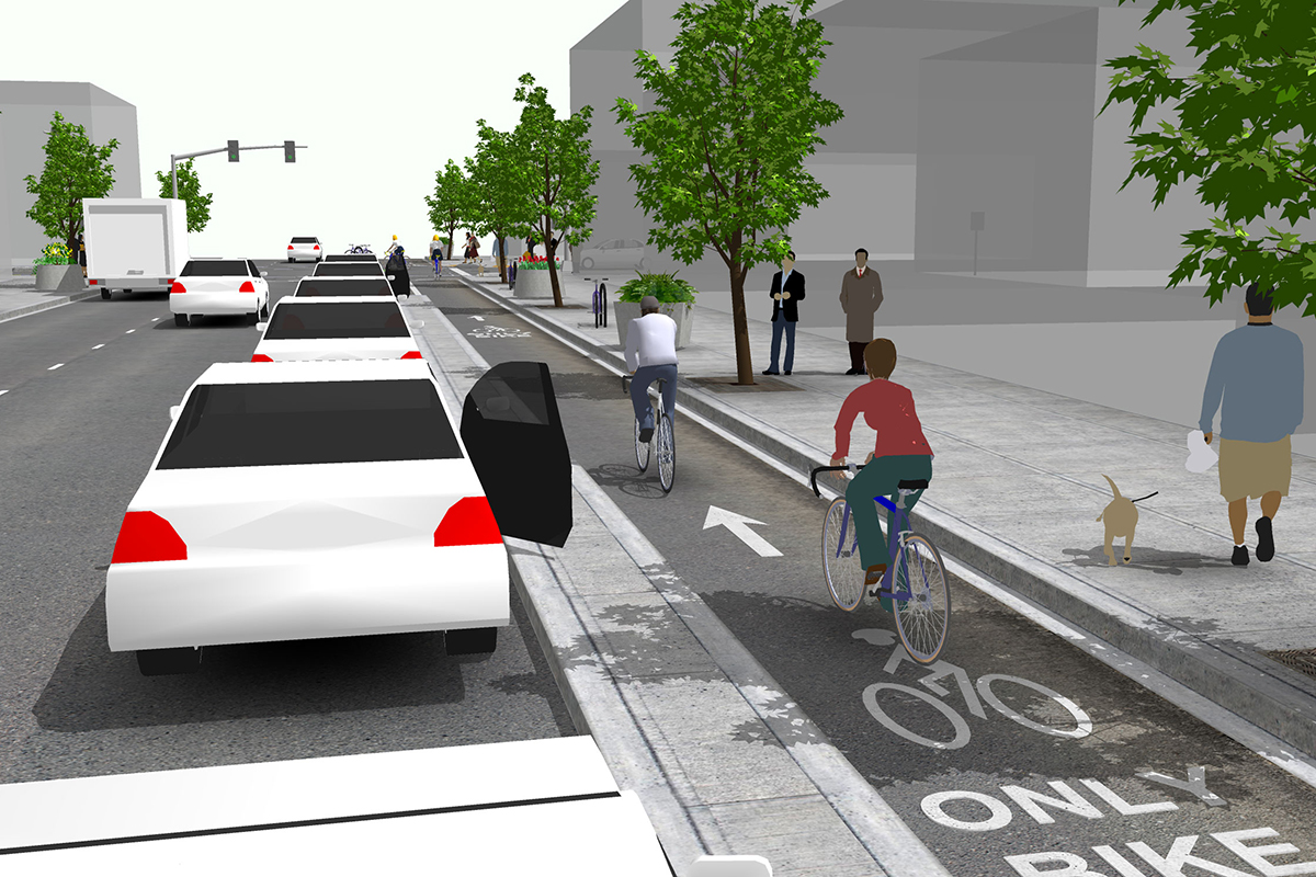 Protected cycle track rendering by NACTO