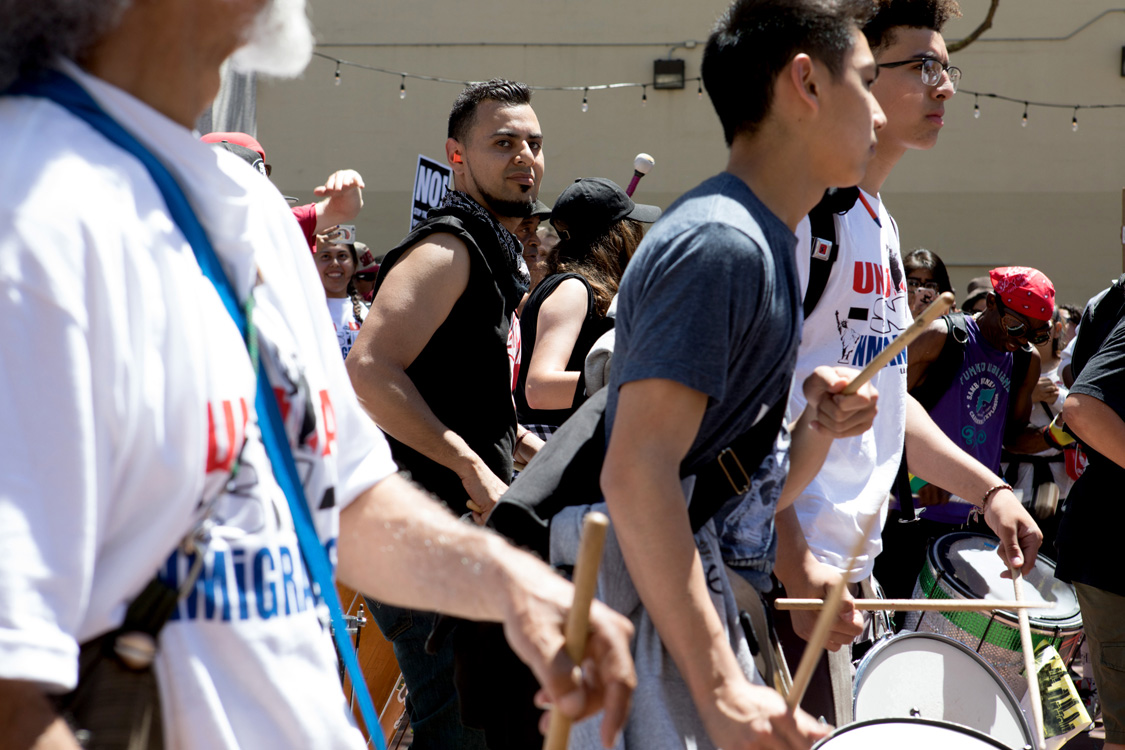 Drummers at May Day march. Photo by Sam Murphy.