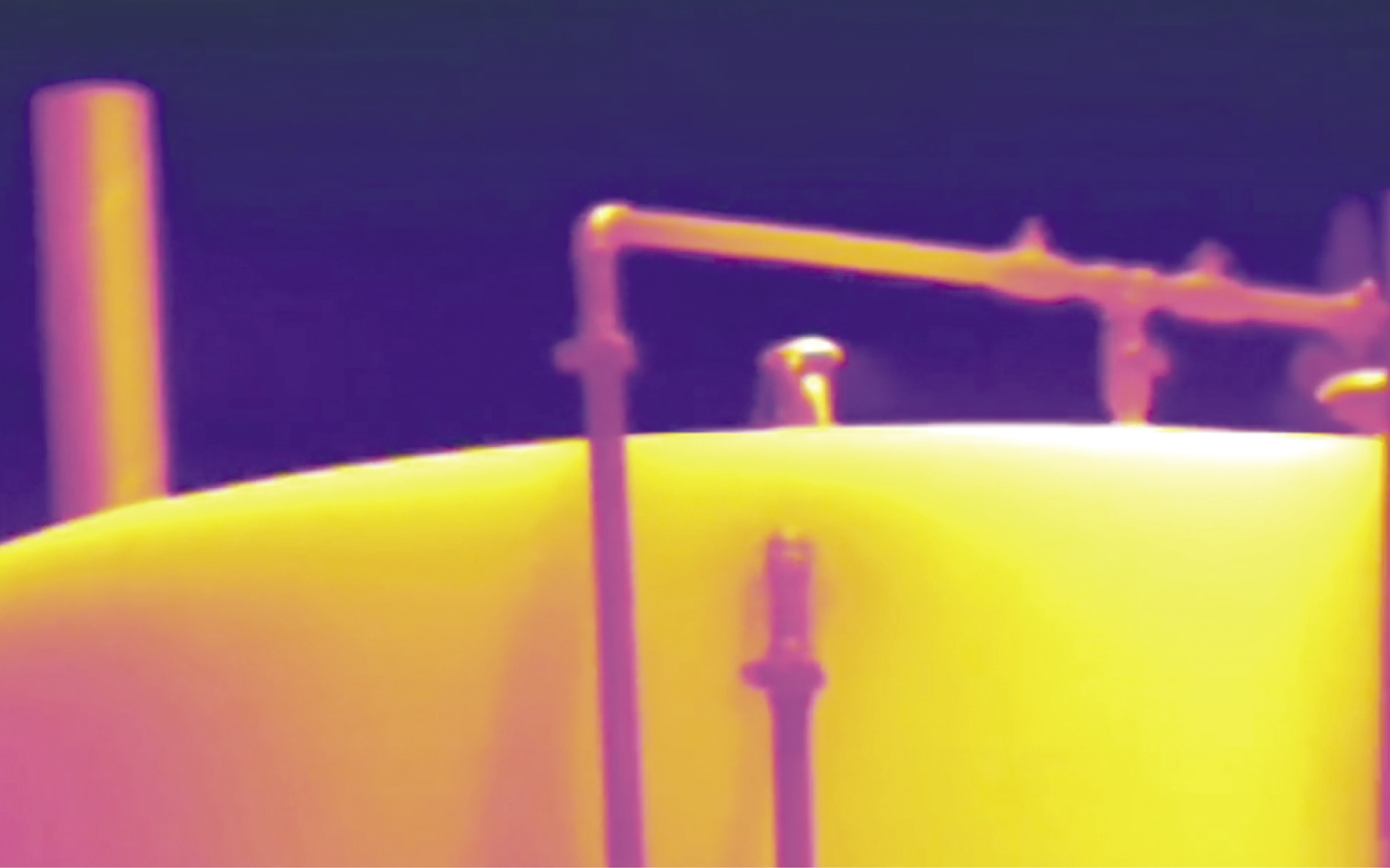 Colorful optical gas image shows leaking.