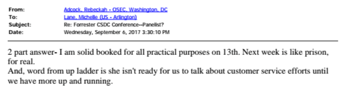 "2 part answer- I am solid booked for all practical purposes on 13th. Next week is like prison, for real." - Rebeckah Adcock