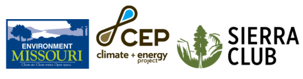 Logos from Environment Missouri, Climate + Energy Project, and the Sierra Club