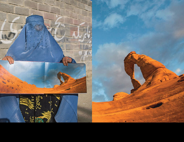 Palwasha Amir, 42, is the mother of eight children. 'I like this book,' she said. 'I like nature.' Opposite: Arches National Park, Utah. Photo by Ian Shive (right).