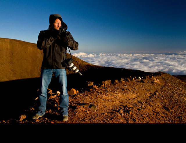 Ian Shive, on the job on the summit of Mauna Kea, Island of Hawaii. Photo by Suzanne Gotis.