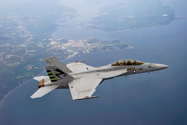 The F/A-18F 'Green Hornet' strike fighter runs on 50 percent biofuel. | U.S. Navy/Liz Goettee/Released