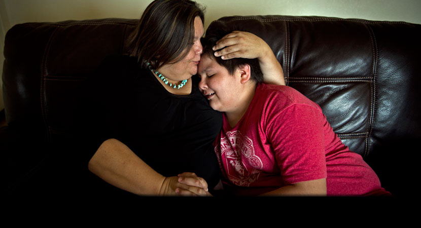 Kami and Lane Miller at their home on the Moapa Band of Paiutes Reservation in Nevada. 