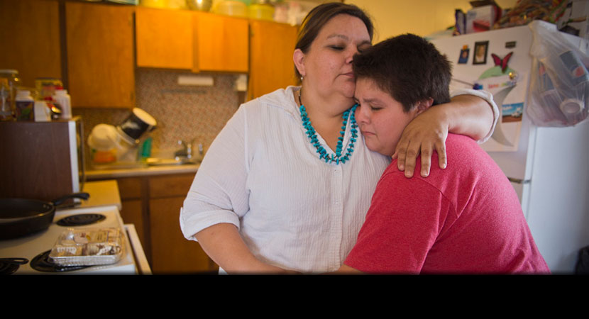 "He's a little bleeding heart," Kami Miller said of son Lane. "When he hears his mommy cry, he gets a little teary-eyed himself."