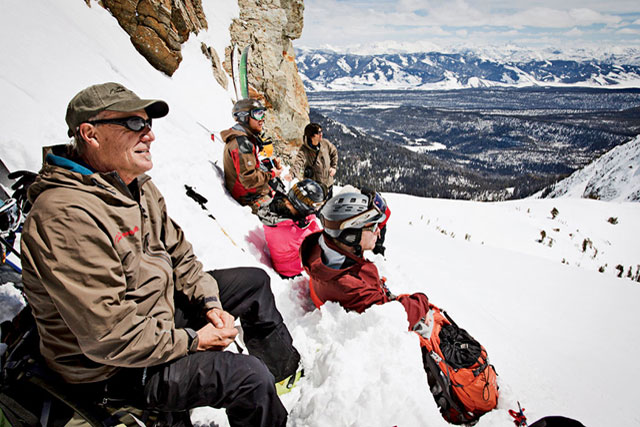 Bachman and crew take a lunch break with the Salmon Valley and White Cloud Mountains in the distance.