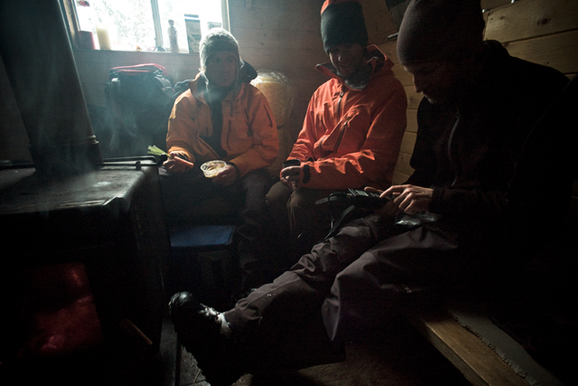 A pre-trip breakfast of carrots and hummus while testing receivers and head cams.